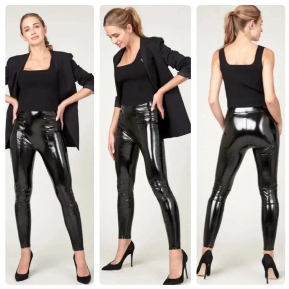 Spanx Faux Patent Leather Leggings in Black Size Small Tall